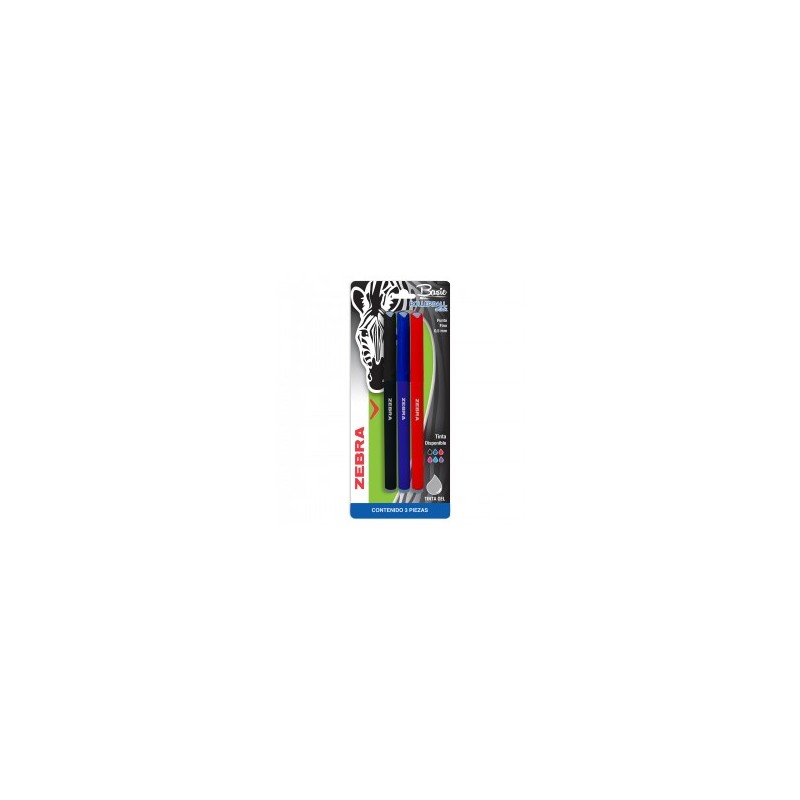 Plumas de Gel Zebra Basic RollerBall Punto Fino Tinta Negra Roja Azul 1/3 Piezas 82031