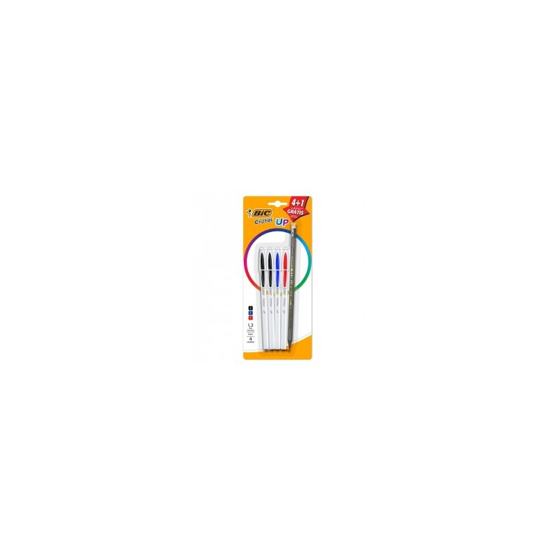 Plumas Bic Cristal Up Tinta Negra Roja Azul 1/4 Piezas + Lápiz Gratis 73815