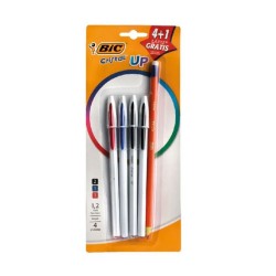 Plumas Bic Cristal Up Tinta Negra Roja Azul 1/4 Piezas + Lápiz Gratis 73815