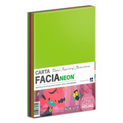 Hojas de Color Facia Neon 250 Hojas Carta 5 Colores Neón 75 gr 1/250 43126