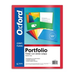 Folder Rojo Carta Portfolio Doble Solapa Oxford 5 Piezas 1/5 61432